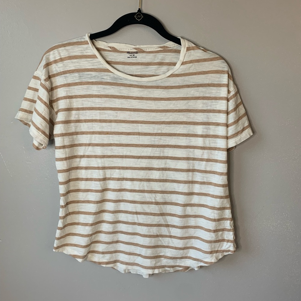 Madewell Cream and Tan Striped Short Sleeve Tee